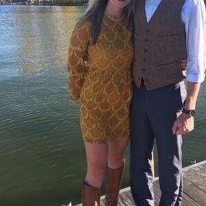 Xhilaration Mustard Lace Long-Sleeve Party Dress